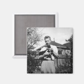 Junger Mann mit Katze Magnet (Vorderseite/Rückseite)