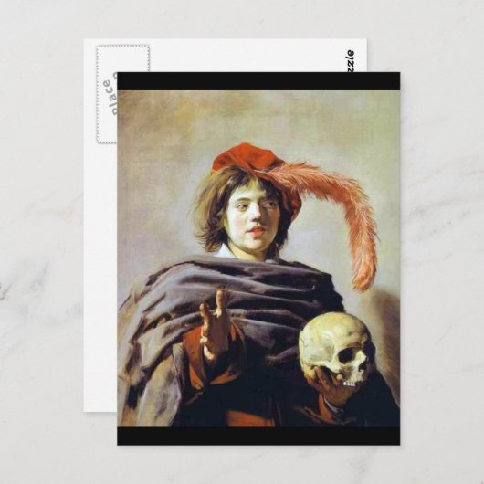 Junger Mann mit Schädel Postkarte (Vorne/Hinten)