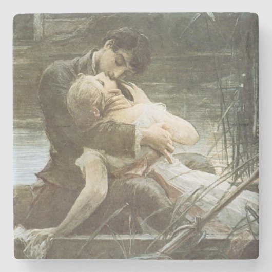 Junger Paar in Liebe (Küssen in einem Boot) (Roman Steinuntersetzer (Vorderseite)