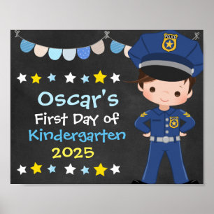 Junger Polizist erster Schultag Schultafel Poster