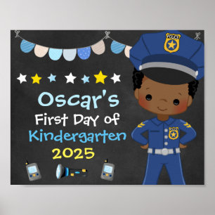 Junger Polizist erster Schultag Schultafel Poster