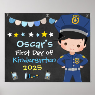 Junger Polizist erster Schultag Schultafel Poster