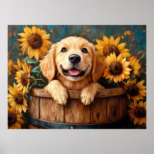Junger Retriever in einem Fass Poster (Vorne)