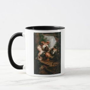Junger schwarzer Mann, der einen Korb hält Tasse