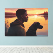 Junger schwarzer Mann und sein Hund Leinwanddruck (Insitu (Holzboden))