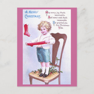 Junger Strumpfdehner Vintage-Weihnachten Feiertagspostkarte