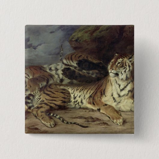 Junger Tiger, der mit seiner Mutter, 1830 spielt Button (Vorderseite)