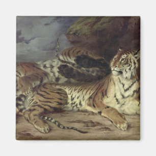 Junger Tiger, der mit seiner Mutter, 1830 spielt Magnet