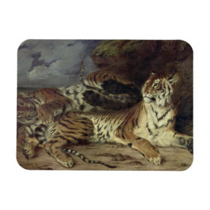 Junger Tiger, der mit seiner Mutter, 1830 spielt Magnet