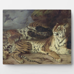 Junger Tiger spielt mit seiner Mutter, 1830 (Öl au Fotoplatte
