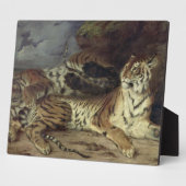 Junger Tiger spielt mit seiner Mutter, 1830 (Öl au Fotoplatte (Seite)