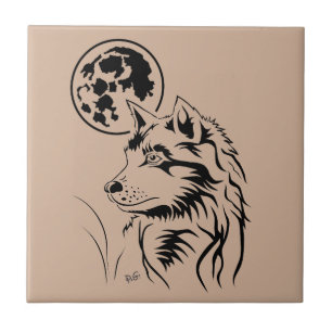 junger träumender Wolf Keramik Fotofliese Fliese