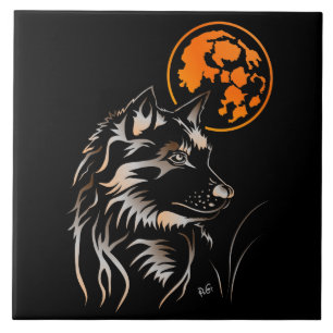 junger träumender Wolf Keramik Fotofliese Fliese