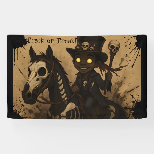 Junger Voodoo-Doktor auf Totenkopf-Pferd Banner (Horizontal)