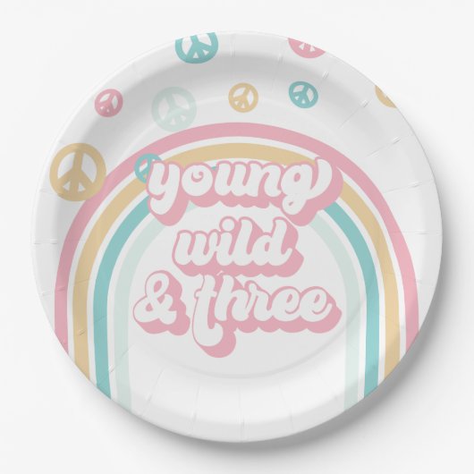 Junger Wilder Drei Retro Sommer Regenbogen Pappteller (Vorderseite)
