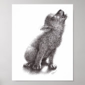 Junger Wolf heult den Mond an. Poster (Vorne)