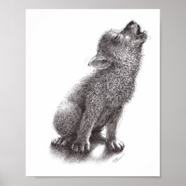 Junger Wolf heult den Mond an. Poster