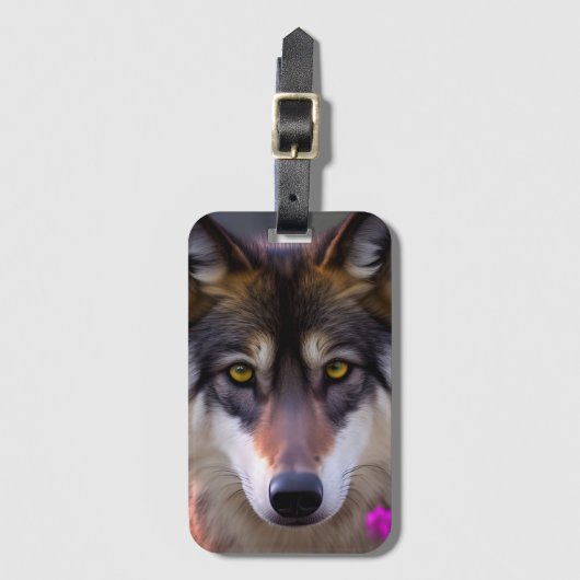 Junger Wolf in Fuchsia-Rosa Gepäckanhänger (Vorderseite Vertikal)