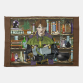 Junger Zauberer Fantasy-Bibliothek Bücher Drache Geschirrtuch (Horizontal)