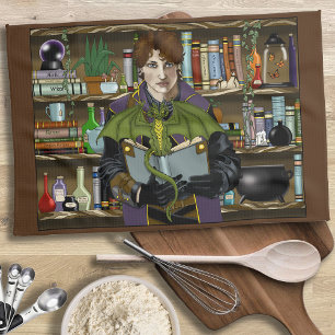 Junger Zauberer Fantasy-Bibliothek Bücher Drache Geschirrtuch