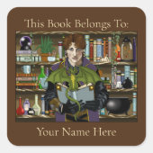 Junger Zauberer Fantasy-Bibliotheksbücher Drache Quadratischer Aufkleber (Vorderseite)