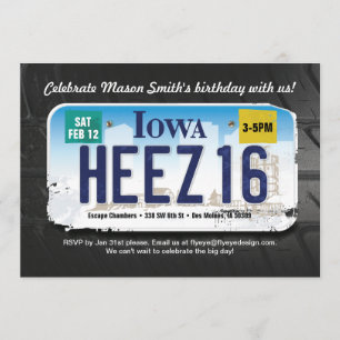 Junge's 16. Geburtstag Iowa Lizenz Einladung