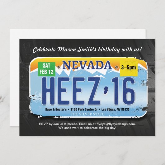 Junge's 16. Geburtstag Nevada Lizenz Einladung (Vorne/Hinten)