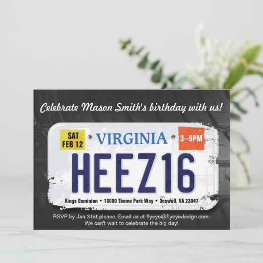 Junge's 16. Geburtstag Virginia Lizenz Einladung (Stehend Vorderseite)