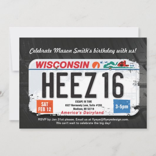 Junge's 16. Geburtstag Wisconsin Lizenz Einladung (Vorderseite)