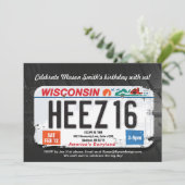 Junge's 16. Geburtstag Wisconsin Lizenz Einladung (Stehend Vorderseite)