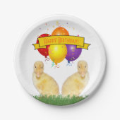 Junge's Happy Birthday Gelbe Ducklings Balloons Pappteller (Vorderseite)