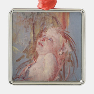 Junges Kind in den Armen seiner Mutter Silbernes Ornament