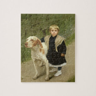 Junges Kind und ein großer Hund (Öl auf Leinwand Puzzle
