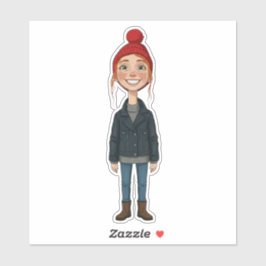 Junges lächelndes rothaariges Mädchen mit roter Mü Aufkleber