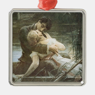 Junges Liebespaar (Küssend in einem Boot) (Romanze Ornament Aus Metall