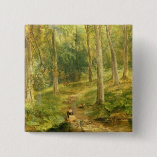 Junges Mädchen, das ihre Füße badet Button