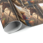 Junges Mädchen füttert ein Pferd mit einer Karotte Geschenkpapier (Rolleneckpunkt)