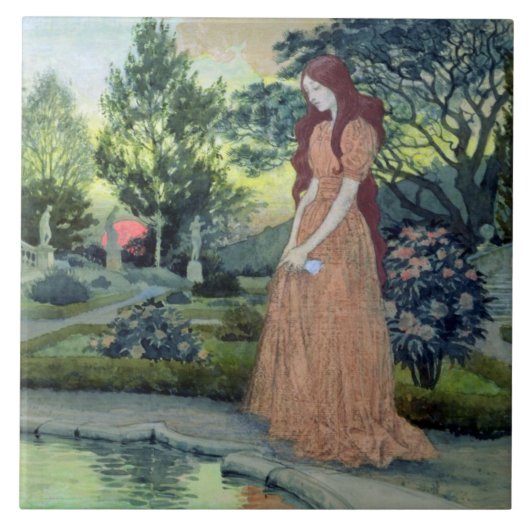 Junges Mädchen in einem Garten (w/c) Fliese (Vorderseite)