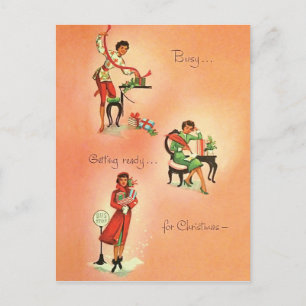 Junges Mädchen macht sich für Weihnachten bereit, Postkarte