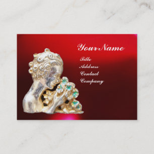JUNGES MÄDCHEN MIT BLUMEN MONOGRAMM Gold, Roter Ru Visitenkarte