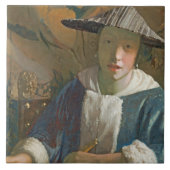 Junges Mädchen mit einer Flöte, c.1665-70 Fliese (Vorderseite)