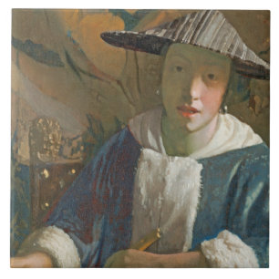 Junges Mädchen mit einer Flöte, c.1665-70 Fliese