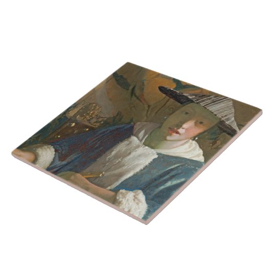 Junges Mädchen mit einer Flöte, c.1665-70 Fliese (Seite)