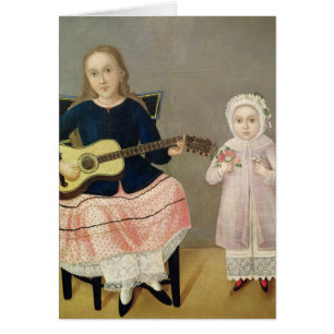 Junges Mädchen mit einer Gitarre und einem Kind