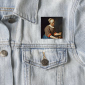 Junges Mädchen mit einer Stampfe und einem Mörser Button (Beispiel)