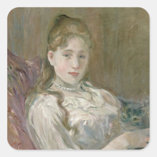 Junges Mädchen mit Katze, 1892 Quadratischer Aufkleber