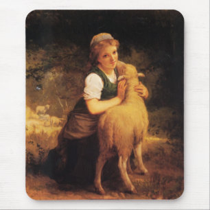 Junges Mädchen mit Lamm Mousepad