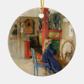 Junges Mädchen mit Spinnrad - Carl Larsson Keramik Ornament (Vorne)