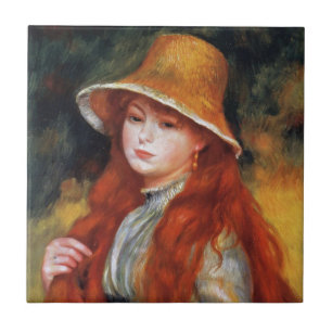 Junges Mädchen mit Strohhut von Renoir Fliese