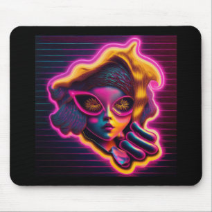 Junges Mädchen schaut durch neon-elektrisches Port Mousepad